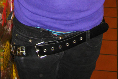 jeans belt worn slanted around hips